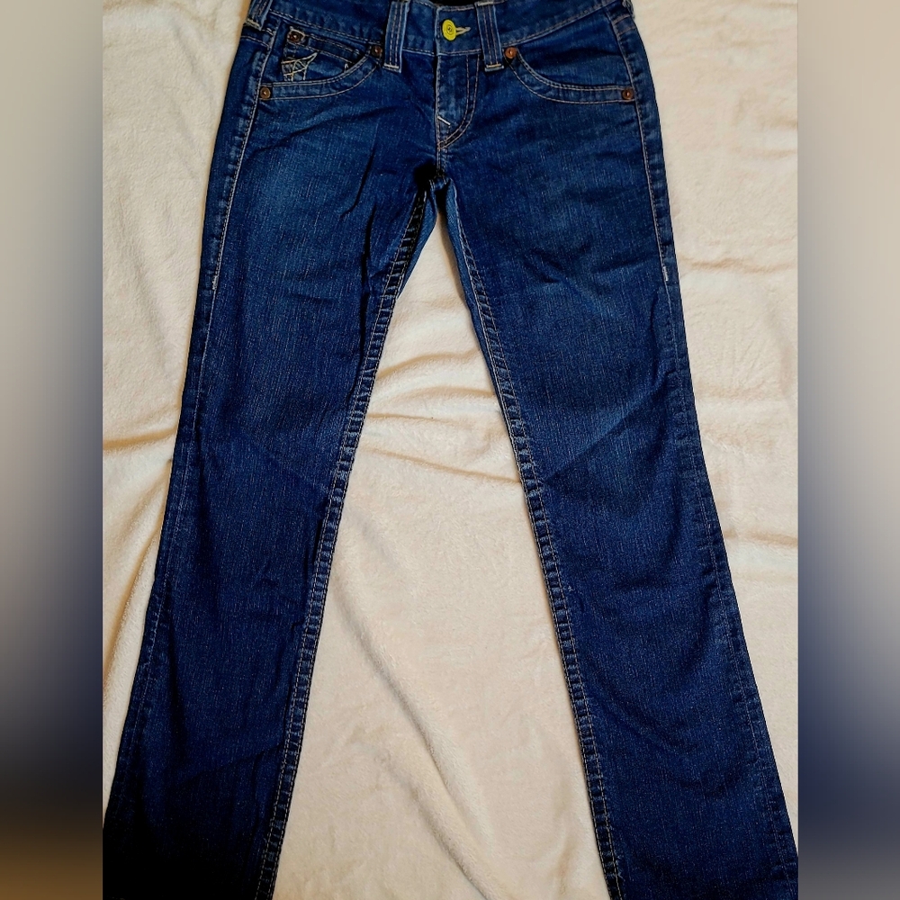 ❤️Rare True Religion Joey Jeans Low Rise Yellow Button Women’s 29 *Y2K